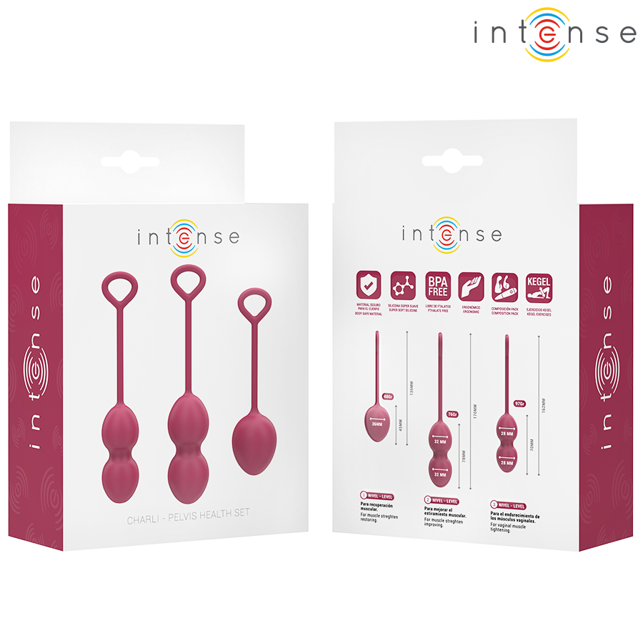 INTENSE Kit Bolas de Kegel Charli Burgundy 3 Peças para fortalecimento do assoalho pélvico.