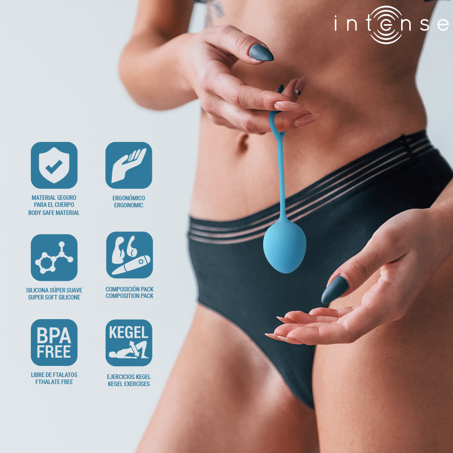 Close-up of the 'INTENSE Kit Charli Bolas de Kegel 3 Peças para Fortalecimento Pélvico' showing its ergonomic design and silicone material.