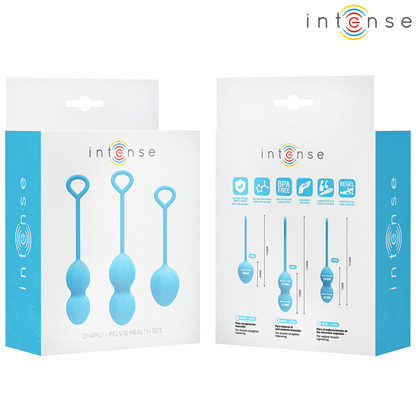 Close-up of the 'INTENSE Kit Charli Bolas de Kegel 3 Peças para Fortalecimento Pélvico' showing its ergonomic design and silicone material.
