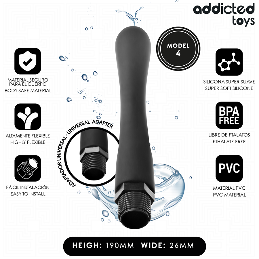 Detalhe do Limpador Anal Addicted Toys Modelo 4 com adaptador universal, mostrando seu design flexível e suave para higiene íntima.