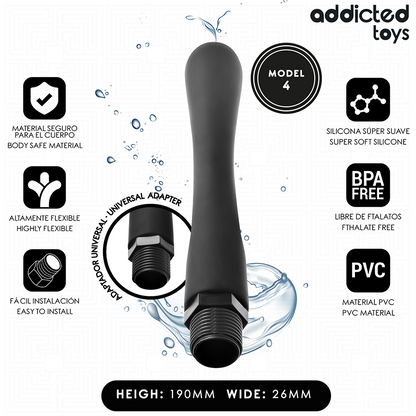 Detalhe do Limpador Anal Addicted Toys Modelo 4 com adaptador universal, mostrando seu design flexível e suave para higiene íntima.