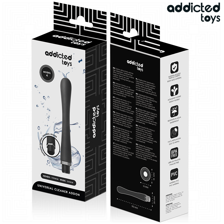Detalhe do Limpador Anal Addicted Toys Modelo 4 com adaptador universal, mostrando seu design flexível e suave para higiene íntima.