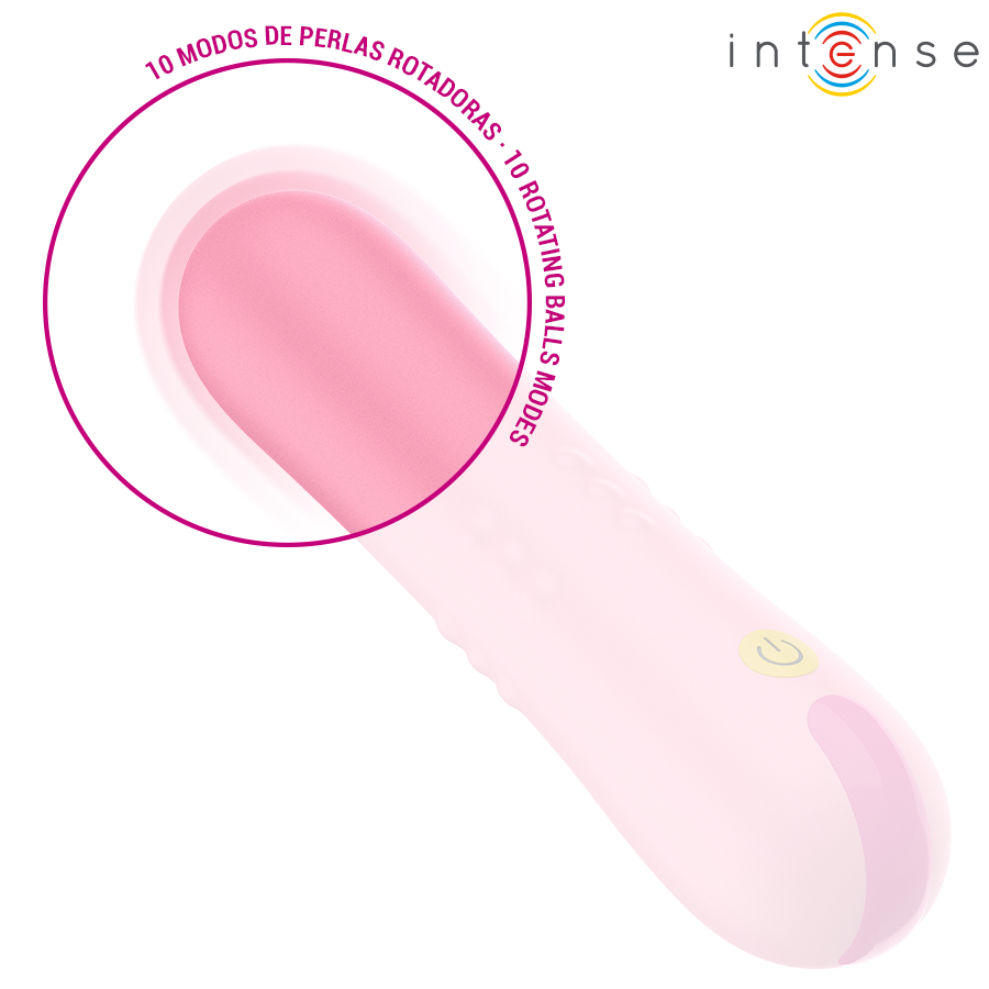 Vibrador INTENSE Barbara com pérolas rotativas e vibração dupla, mostrando seu design ergonómico de silicone macio.