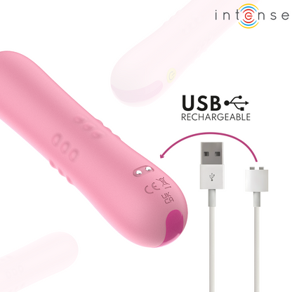 Vibrador INTENSE Barbara com pérolas rotativas e vibração dupla, mostrando seu design ergonómico de silicone macio.