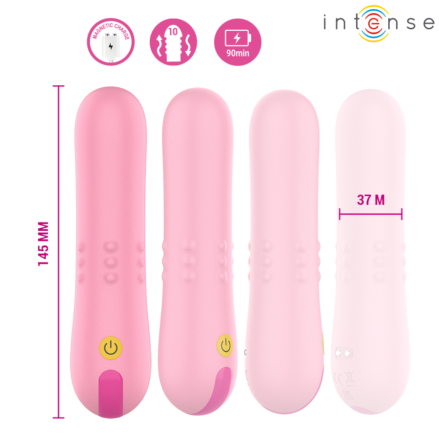 Vibrador INTENSE Barbara com pérolas rotativas e vibração dupla, mostrando seu design ergonómico de silicone macio.