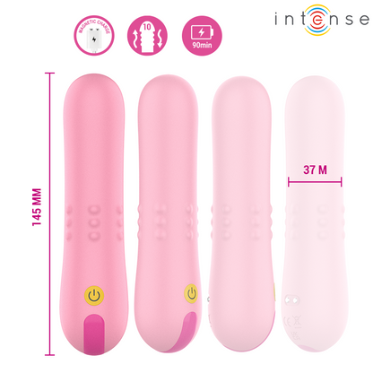Vibrador INTENSE Barbara com pérolas rotativas e vibração dupla, mostrando seu design ergonómico de silicone macio.