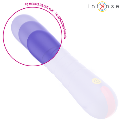 Imagem do vibrador INTENSE Stella com impulso vertical, mostrando o design ergonômico e material de silicone.