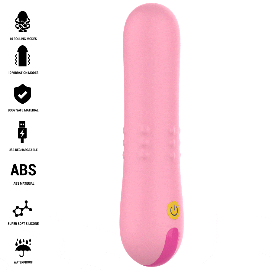 Vibrador INTENSE Barbara com pérolas rotativas e vibração dupla, mostrando seu design ergonómico de silicone macio.
