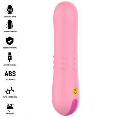 Vibrador INTENSE Barbara com pérolas rotativas e vibração dupla, mostrando seu design ergonómico de silicone macio.