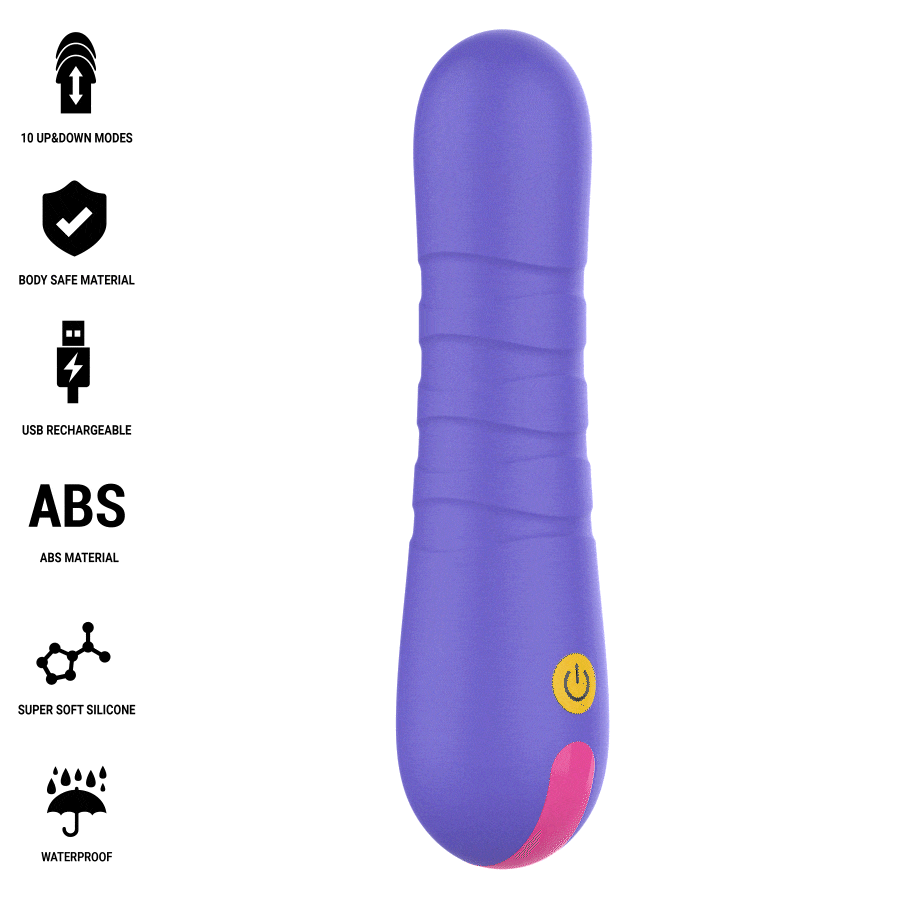 Imagem do vibrador INTENSE Stella com impulso vertical, mostrando o design ergonômico e material de silicone.