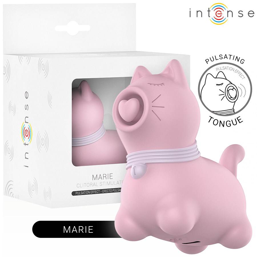 Close-up do INTENSE Estimulador Clitoriano Marie Pink, mostrando seu design e textura suave para estimulação tátil.