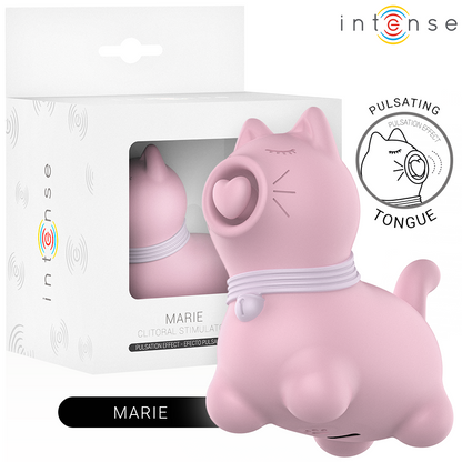 Close-up do INTENSE Estimulador Clitoriano Marie Pink, mostrando seu design e textura suave para estimulação tátil.