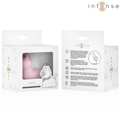 Close-up do INTENSE Estimulador Clitoriano Marie Pink, mostrando seu design e textura suave para estimulação tátil.