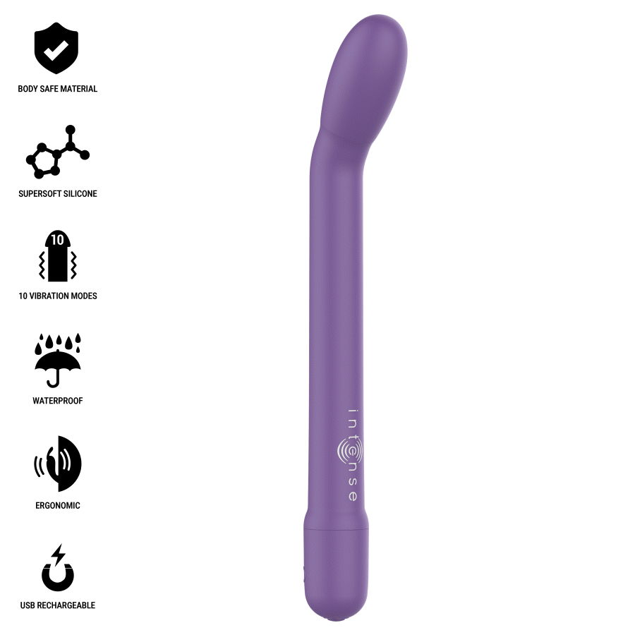 Close-up do INTENSE FUN Estimulador de Ponto G Recarregável Karlie Roxo, mostrando seu design ergonómico e cor vibrante.