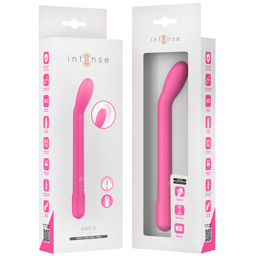 INTENSE Estimulador Ponto G Recarregável Karlie Rosa em detalhe, mostrando o design ergonómico e a cor suave.