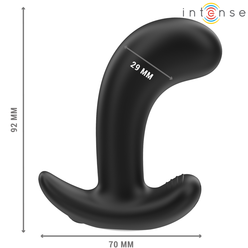Close-up of the INTENSE Chandler Plug Anal Vibratório showing its black silicone texture and remote control.