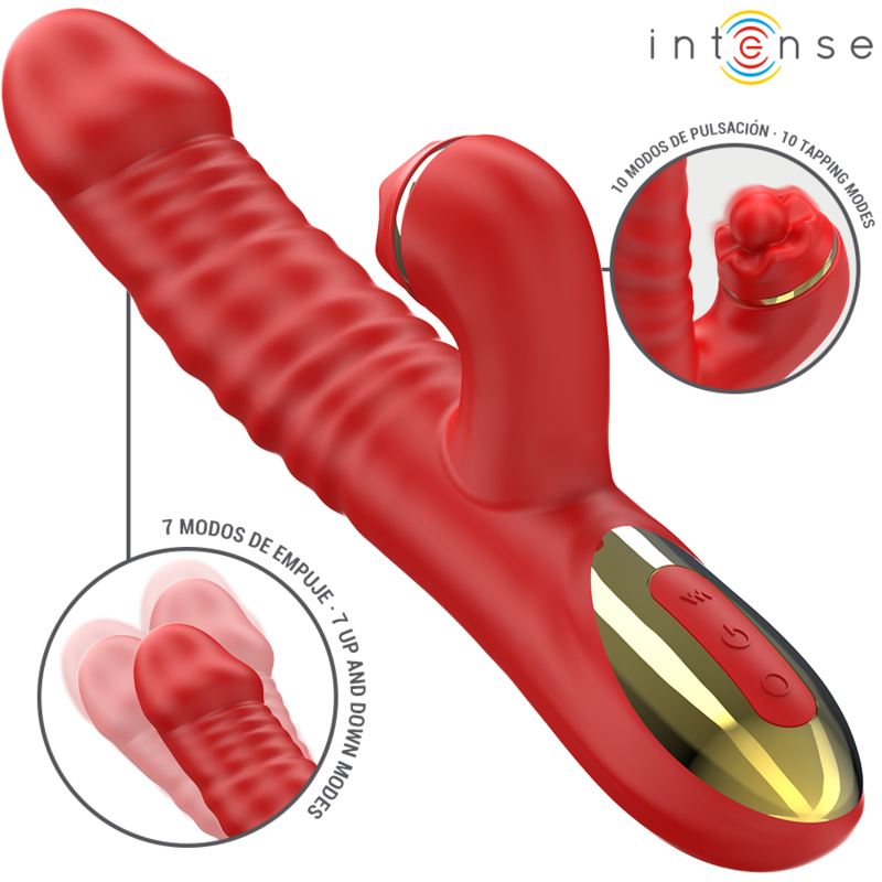 Vibrador Thalia Multifuncional INTENSE com vibração, impulso e estimulação clitoriana, cor vermelha