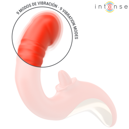 Vibrador e Estimulador Paulina U da Intense em vermelho, com design ergonômico para dupla estimulação do clitóris e ponto G.