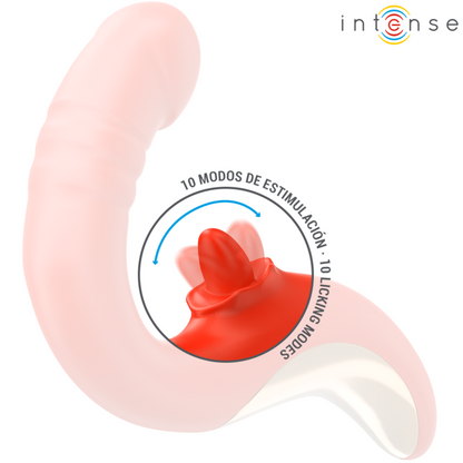 Vibrador e Estimulador Paulina U da Intense em vermelho, com design ergonômico para dupla estimulação do clitóris e ponto G.