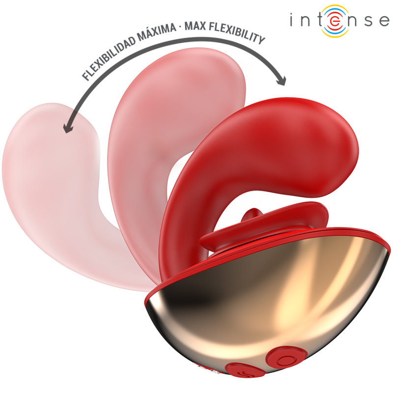 Close-up do vibrador e estimulador INTENSE Mariah em formato U, vermelho, feito de silicone macio.