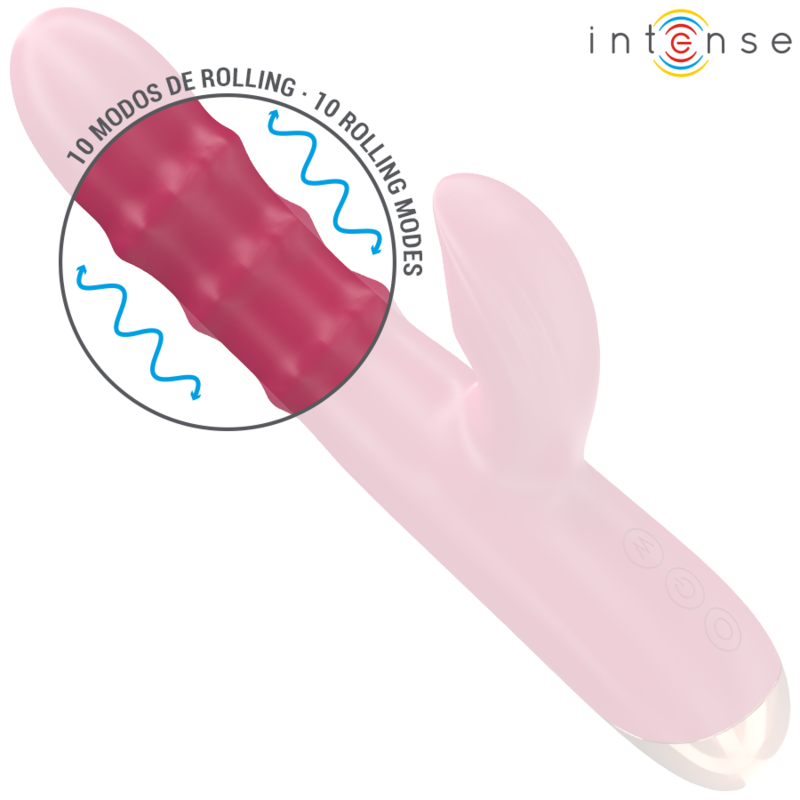 Close-up of the INTENSE Chloe Vibrador Multifuncional 3 em 1 Vermelho, showing its ergonomic design and silicone texture.