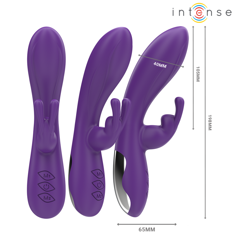Close-up do Vibrador Rabbit INTENSE Randall Roxo, mostrando seu design ergonómico e estimulador clitoriano.