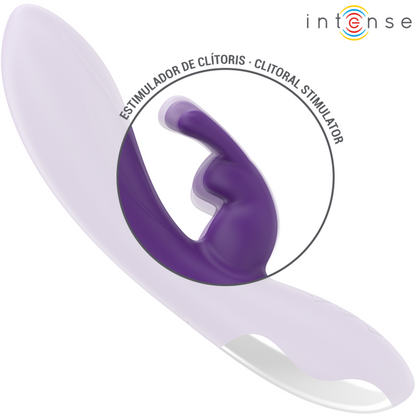 Close-up do Vibrador Rabbit INTENSE Randall Roxo, mostrando seu design ergonómico e estimulador clitoriano.