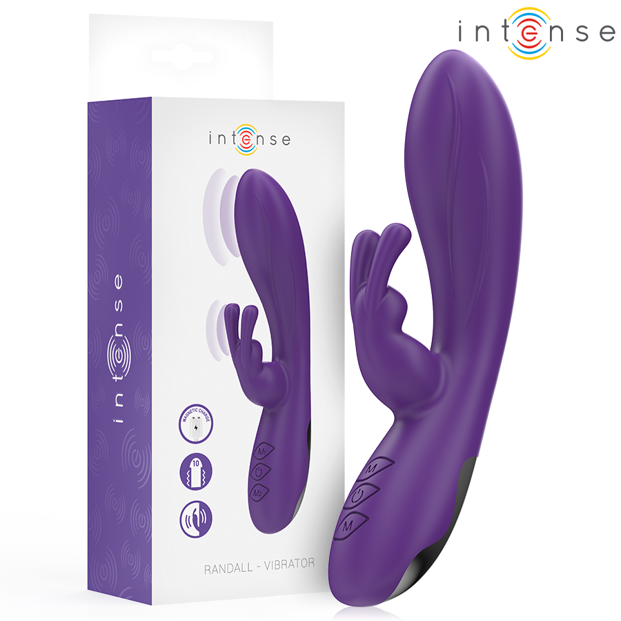 Close-up do Vibrador Rabbit INTENSE Randall Roxo, mostrando seu design ergonómico e estimulador clitoriano.