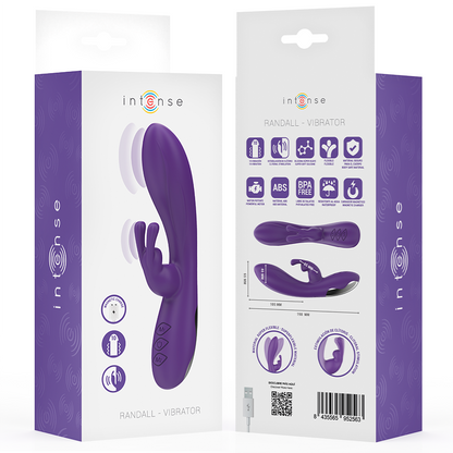 Close-up do Vibrador Rabbit INTENSE Randall Roxo, mostrando seu design ergonómico e estimulador clitoriano.