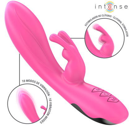 Close-up do INTENSE Vibrador Rabbit Randall rosa com 10 vibrações