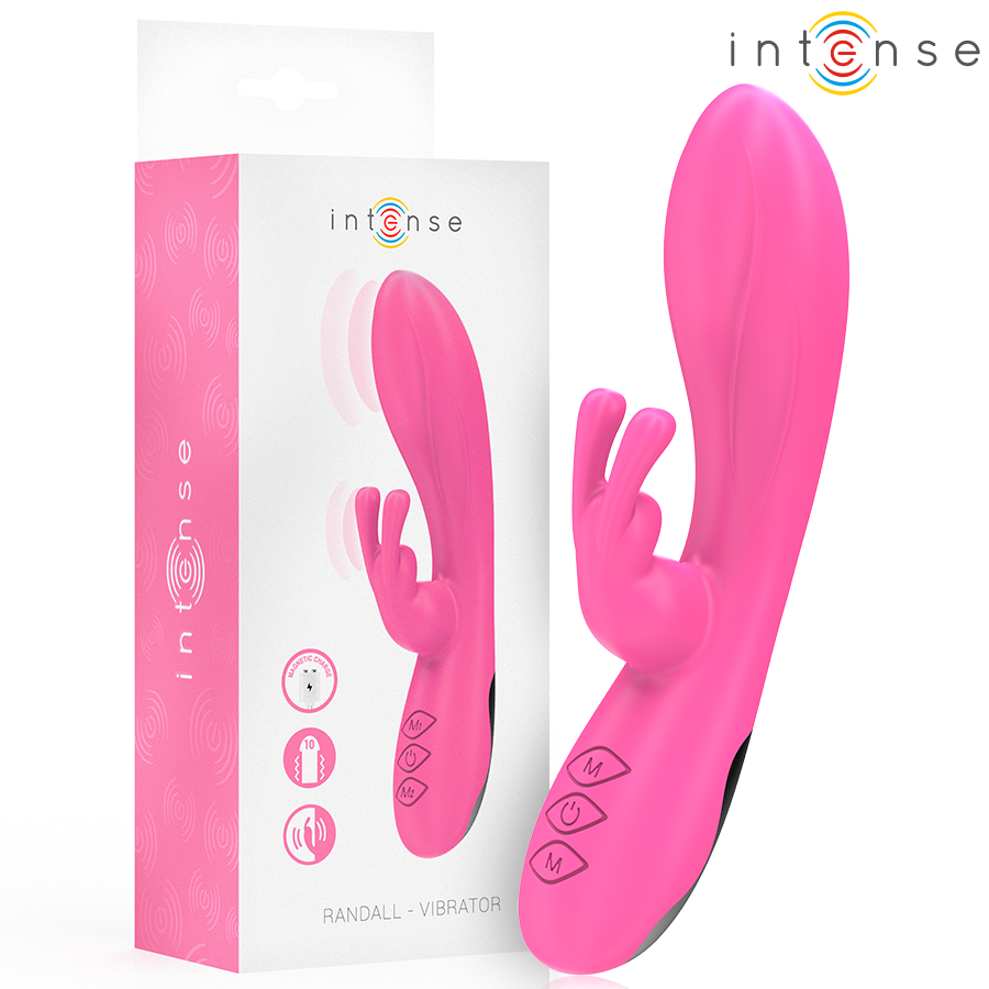 Close-up do INTENSE Vibrador Rabbit Randall rosa com 10 vibrações
