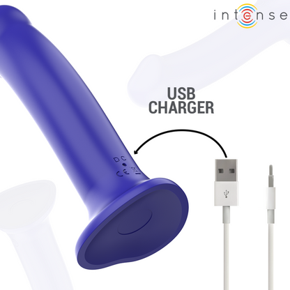 Vibrador INTENSE Victoria com ventosa, 10 vibrações e controle remoto, na cor azul escuro