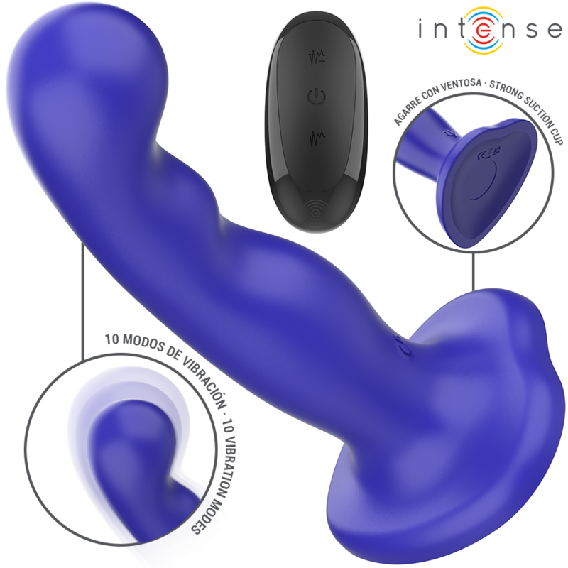 INTENSE Vibrador Shorty Azul com controle remoto e ventosa, feito de silicone macio.