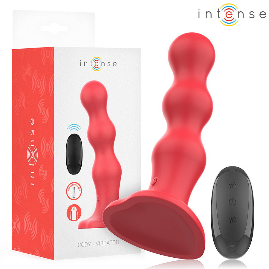 Vibrador INTENSE Cody Vermelho com ventosa e controle remoto para prazer intenso.