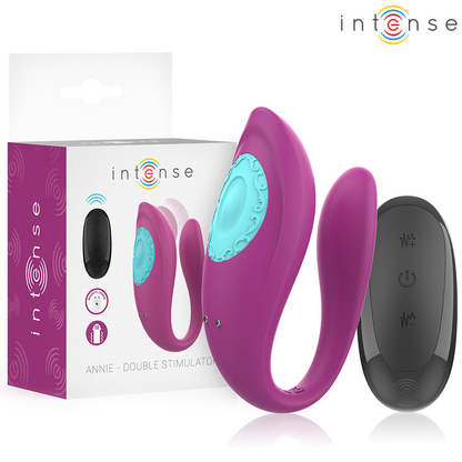INTENSE Vibrador e Estimulador Annie em U Roxo com Controlo Remoto, mostrando o design ergonómico e cor.