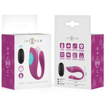 INTENSE Vibrador e Estimulador Annie em U Roxo com Controlo Remoto, mostrando o design ergonómico e cor.