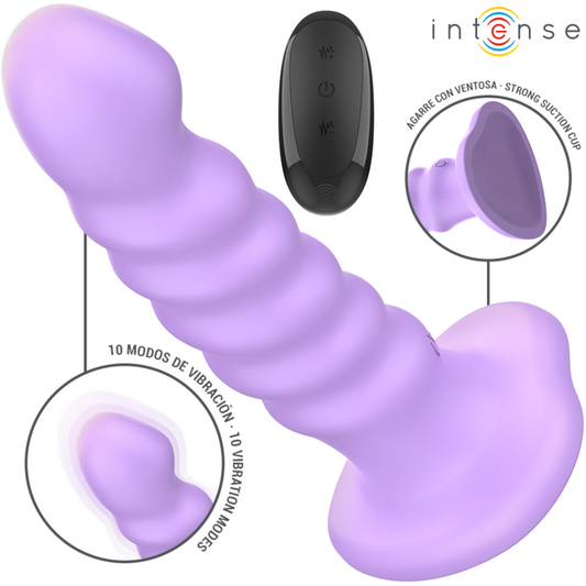 Vibrador INTENSE Brenda roxo com design espiral e controle remoto, corpo de silicone.