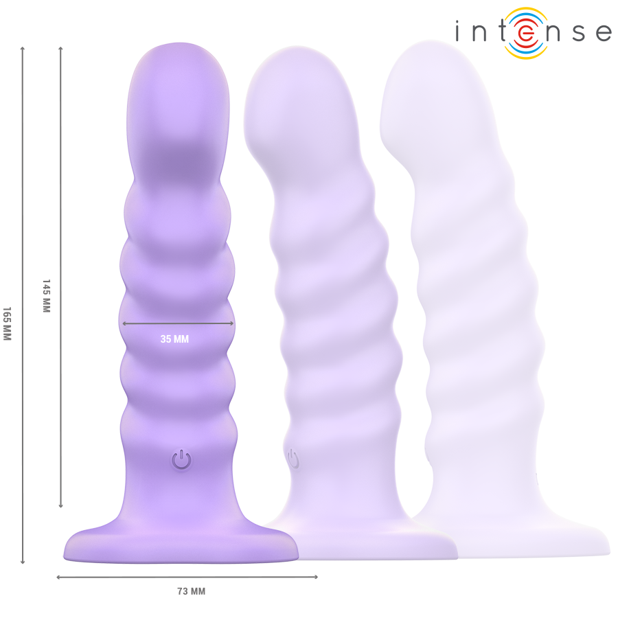 Vibrador INTENSE Brenda roxo com design espiral e controle remoto, corpo de silicone.