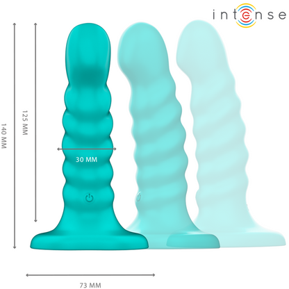 Vibrador INTENSE Buffy azul com design espiral, controle remoto e 10 vibrações
