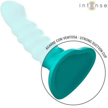 Vibrador INTENSE Buffy azul com design espiral, controle remoto e 10 vibrações
