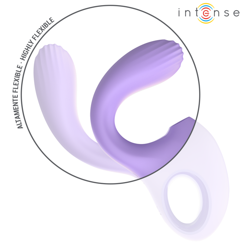 Close-up do Vibrador e Estimulador Intense Baxter Violet, destacando seu design ergonômico, material de silicone e cor violeta vibrante.