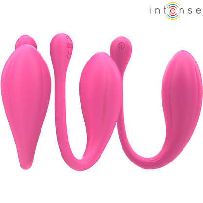 Vibrador INTENSE Janice em forma de U, rosa, com dupla estimulação e controlo remoto.