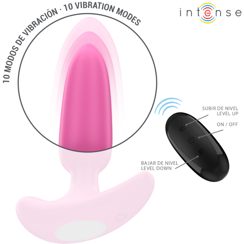 Close-up of the INTENSE Plug Anal ROSS 10 Vibrações Rosa Controle Remoto, highlighting its smooth silicone texture and design.
