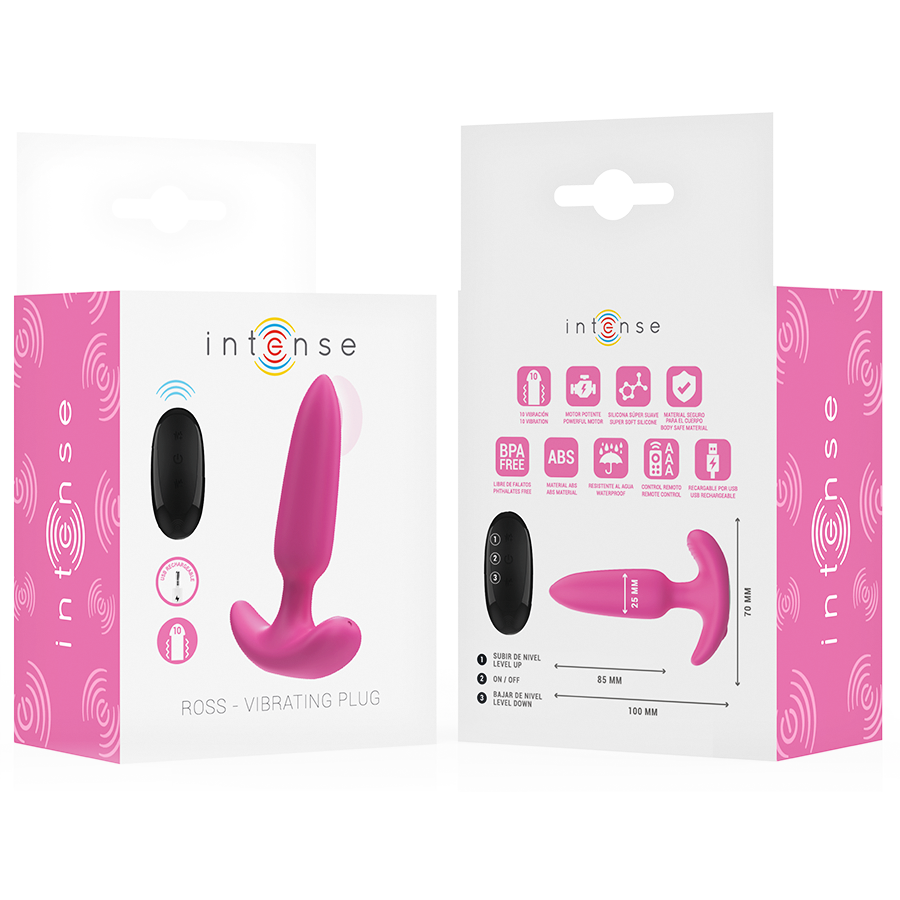 Close-up of the INTENSE Plug Anal ROSS 10 Vibrações Rosa Controle Remoto, highlighting its smooth silicone texture and design.