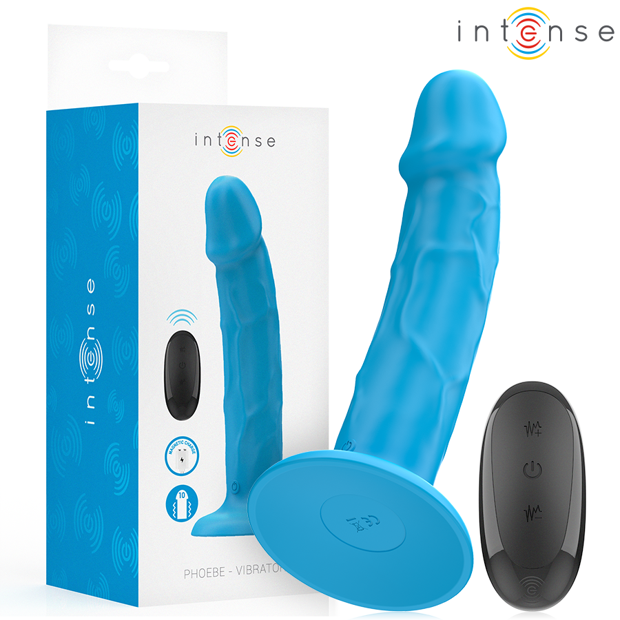 Vibrador Realístico Intense Phoebe Azul com 10 Vibrações e Controle Remoto