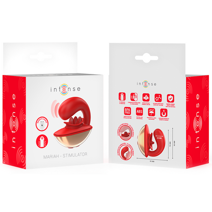 Close-up do vibrador e estimulador INTENSE Mariah em formato U, vermelho, feito de silicone macio.