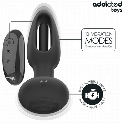 Close-up of the Addicted Toys Plug Anal with Vibrating Tongue and Remote Control, showing its sleek design and features.