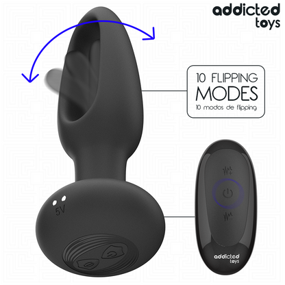Close-up of the Addicted Toys Plug Anal with Vibrating Tongue and Remote Control, showing its sleek design and features.