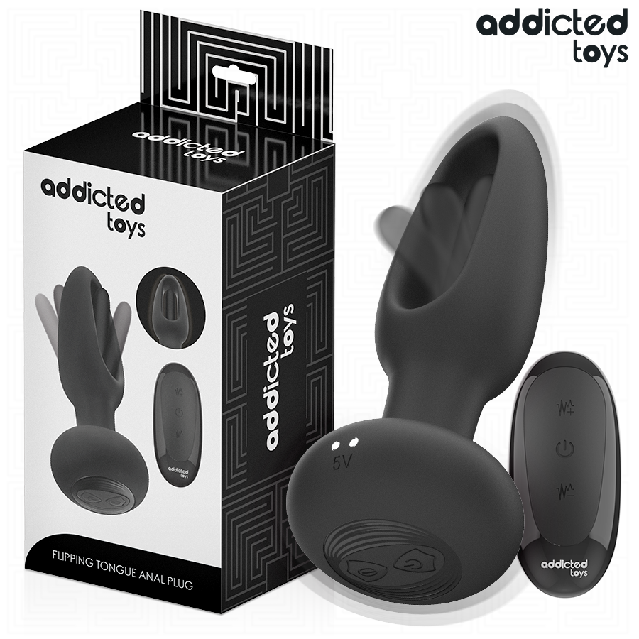 Close-up of the Addicted Toys Plug Anal with Vibrating Tongue and Remote Control, showing its sleek design and features.