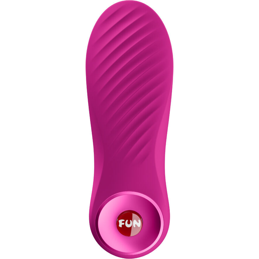 Vibrador bala FUN FACTORY Bijou Magenta em close-up, mostrando a textura ranhurada e design compacto.
